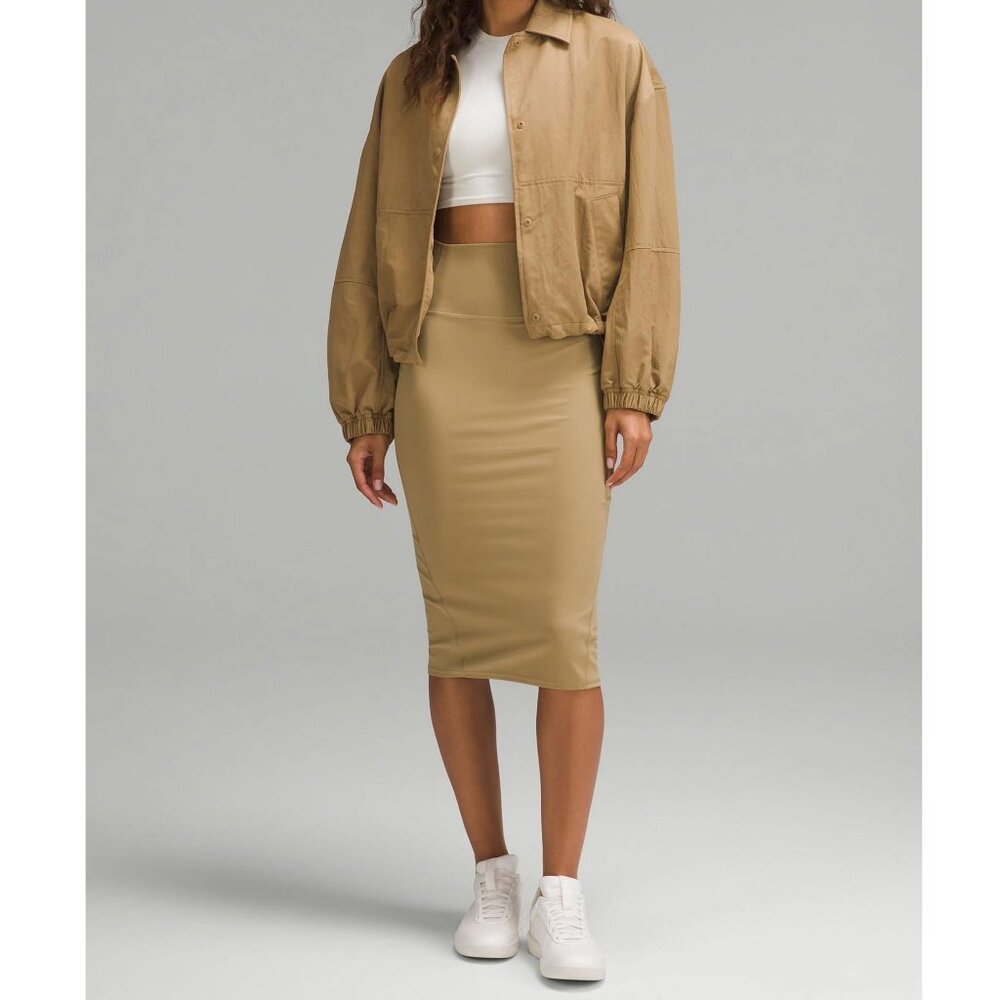 NWT $88 LULULEMON Nulu slim high-rise midi tight stretch pencil skirt tan camel